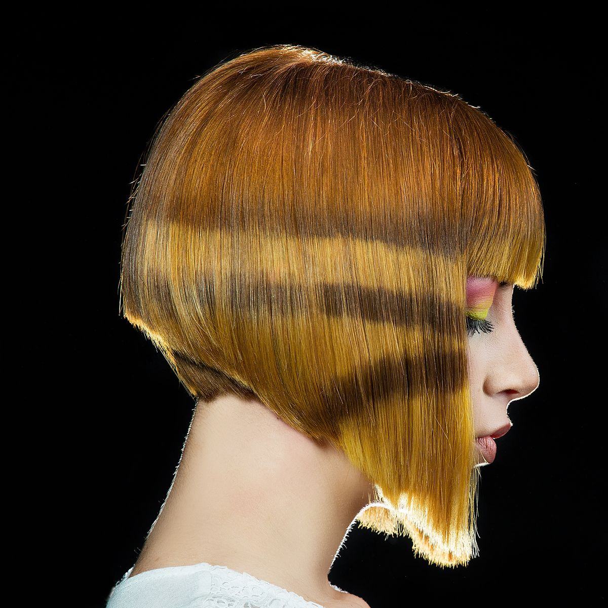 Copper bob with painted stripes
